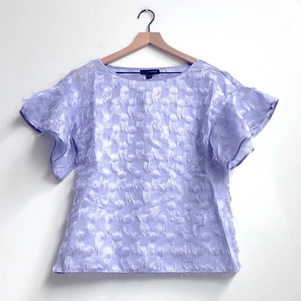 New Banana Republic Lilac lavender Polka-Dot Fringe Flutter short sleeve top - Picture 4 of 14